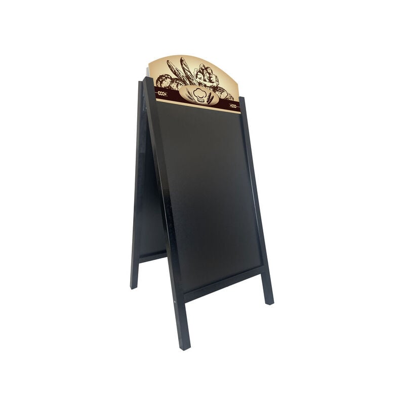 Chevalet stop trottoir cadre bois noir avec ardoises amovibles et bandeaux modèle 'boulangerie'