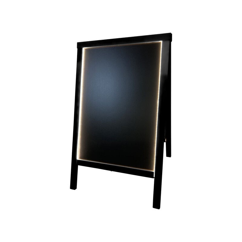 Chevalet stop trottoir bois couleur noir de dimensions 90 x 55 cm avec éclairage led