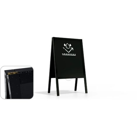 Chevalet Stop Trottoir Étanche avec Cadre en Bois Laqué Noir 100x60cm, Chevalet Publicitaire