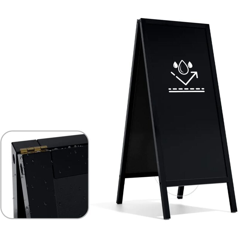 Chevalet Stop Trottoir Étanche avec Cadre en Bois Laqué Noir 150x61cm, Chevalet Publicitaire