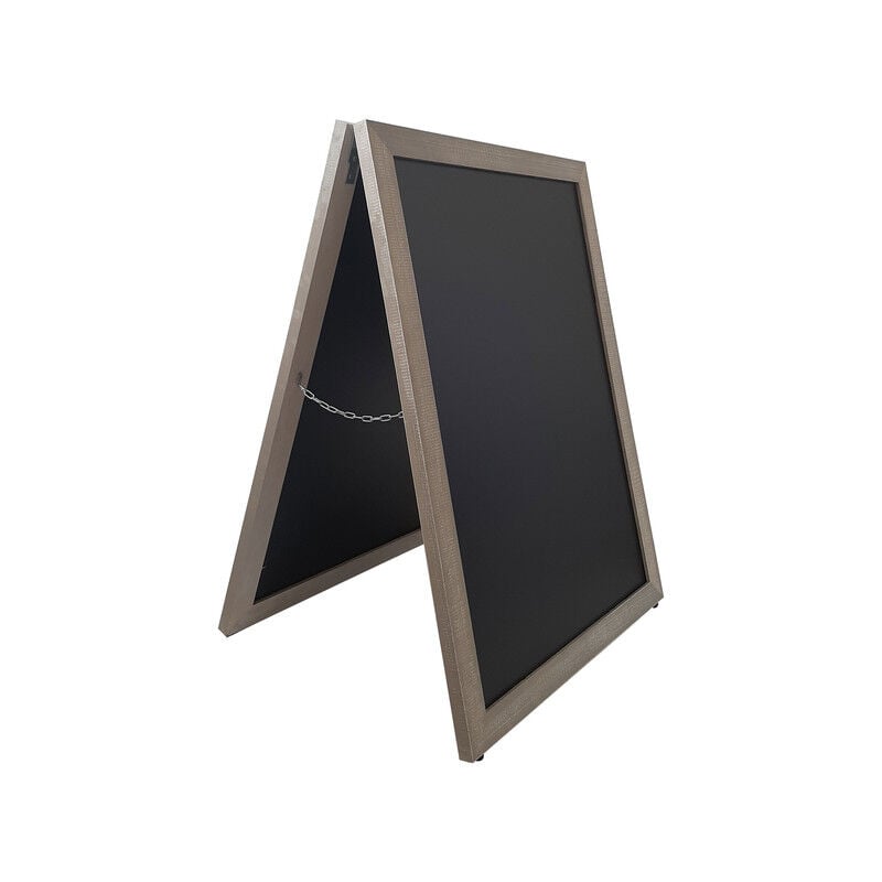 Chevalet stop trottoir sur patins avec cadre bois couleur gris cérusé de dimensions 85 x 65 cm