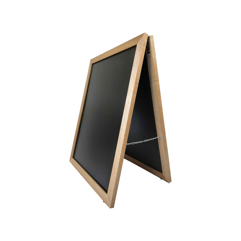 Chevalet stop trottoir sur patins avec cadre bois couleur miel de dimensions 85 x 65 cm