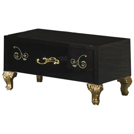 Chevet 1 tiroir design bois laqué noir et doré Jade 60cm
