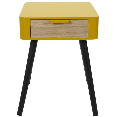 MOBILIBRICO Chevet 1 Tiroir En Bois Jaune Moutarde