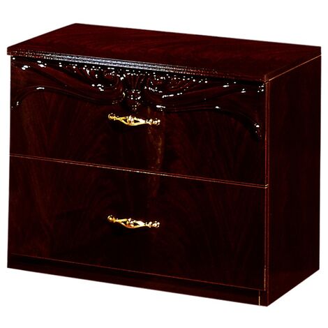 Chevet 2 tiroirs baroque bois brillant acajou Venize 50cm