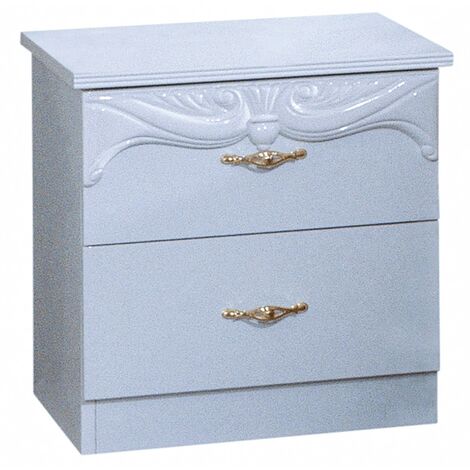 Chevet 2 tiroirs baroque bois brillant blanc Venize 50cm