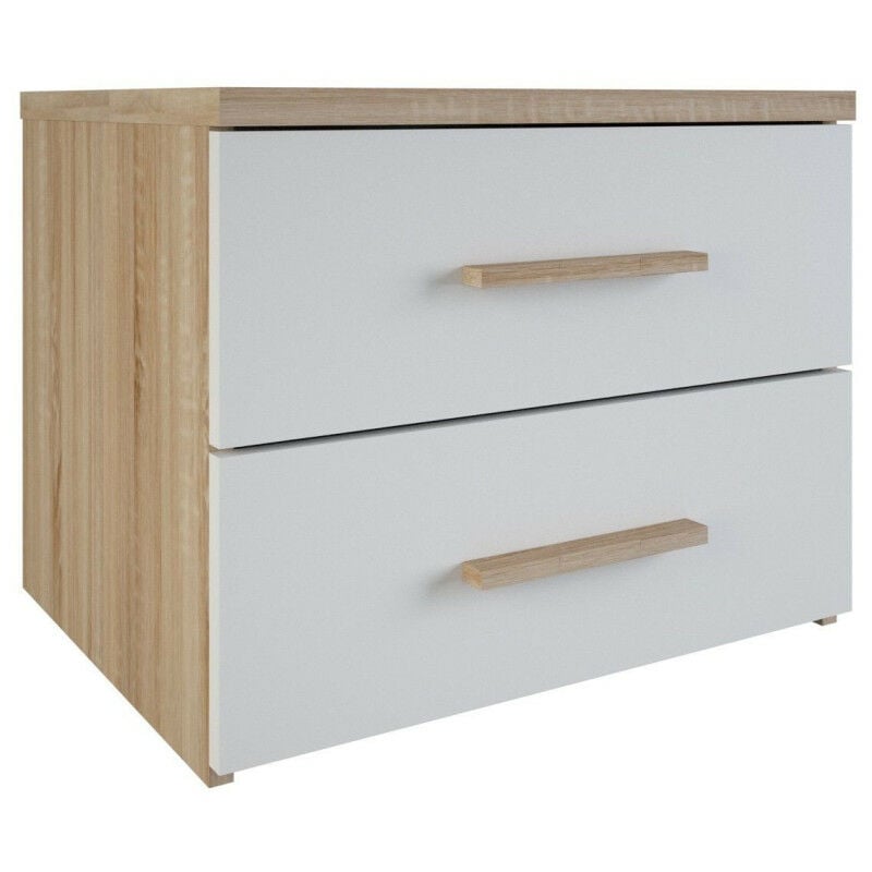 Chevet 2 tiroirs blanc et naturel Lena