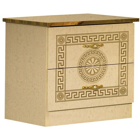 Chevet 2 tiroirs laqué beige et doré Savana 50cm
