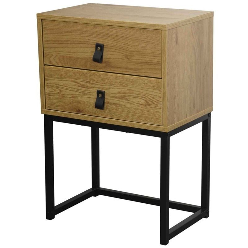 CALICOSY - Chevet 2 Tiroirs Pieds Métal Effet Chêne - JILL