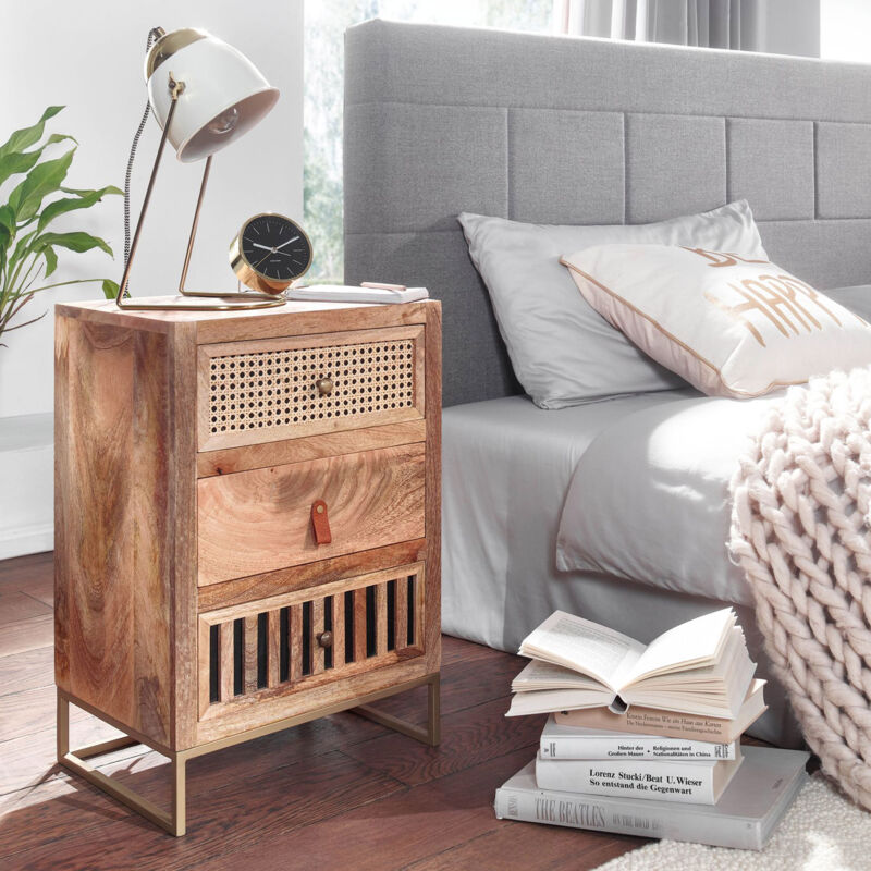 Chevet 3 tiroirs 40x30x60 cm en manguier massif
