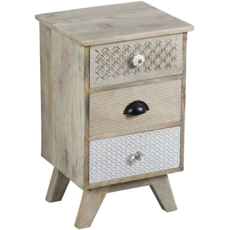 Chevet 3 tiroirs 40x35x65 cm en manguier naturel blanchi - KEEN