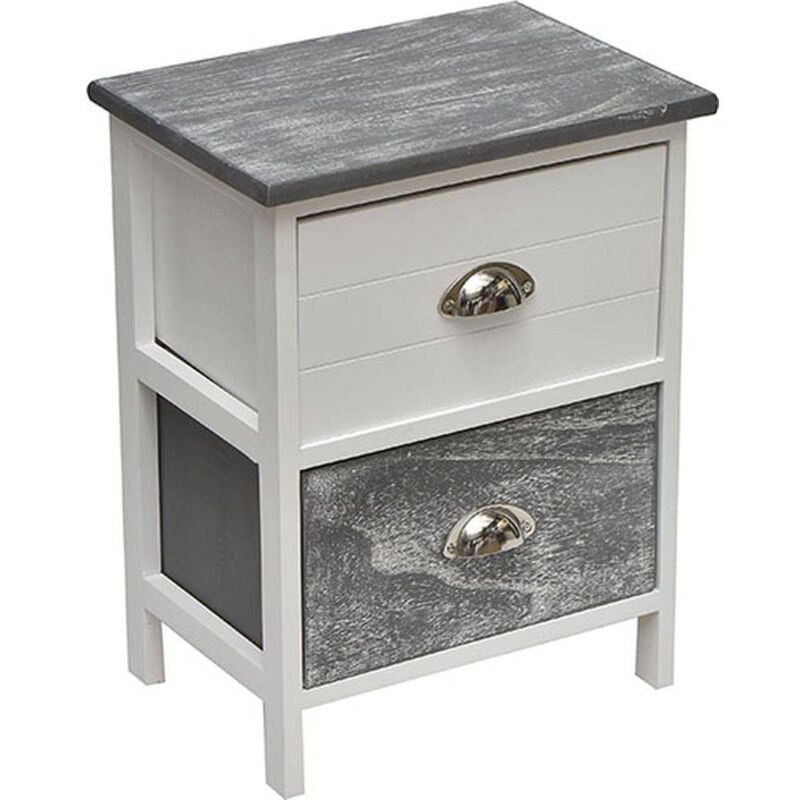 Petit meuble paulownia mdf 2 tiroirs avec poignee metal - bicolore blanc gris lasure - Tendance