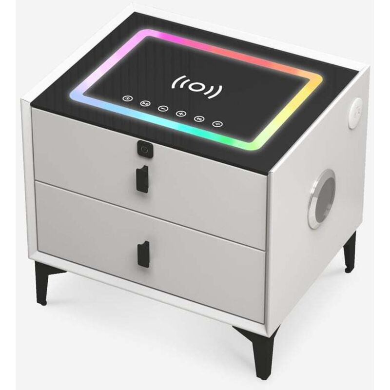 Table de chevet connectée charge sans fil USB Bluetooth 2 tiroirs Luk