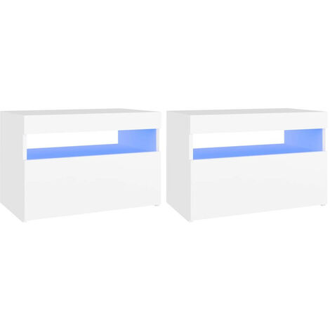 Chevet avec lumières LED 2 pcs Blanc 60x35x40
