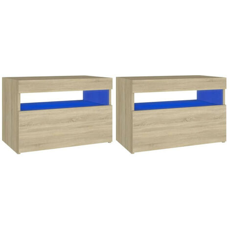 Chevet avec lumières LED 2 pcs Chêne sonoma 60x35x40