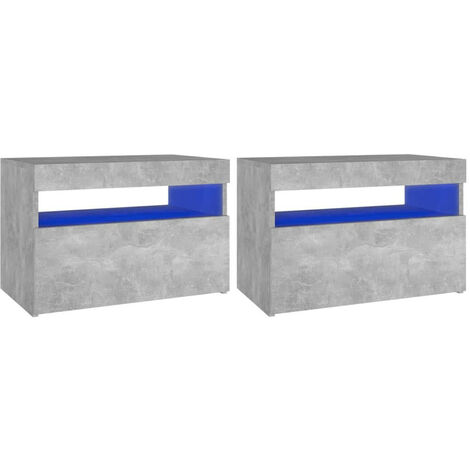 Chevet avec lumières LED 2 pcs Gris béton 60x35x40