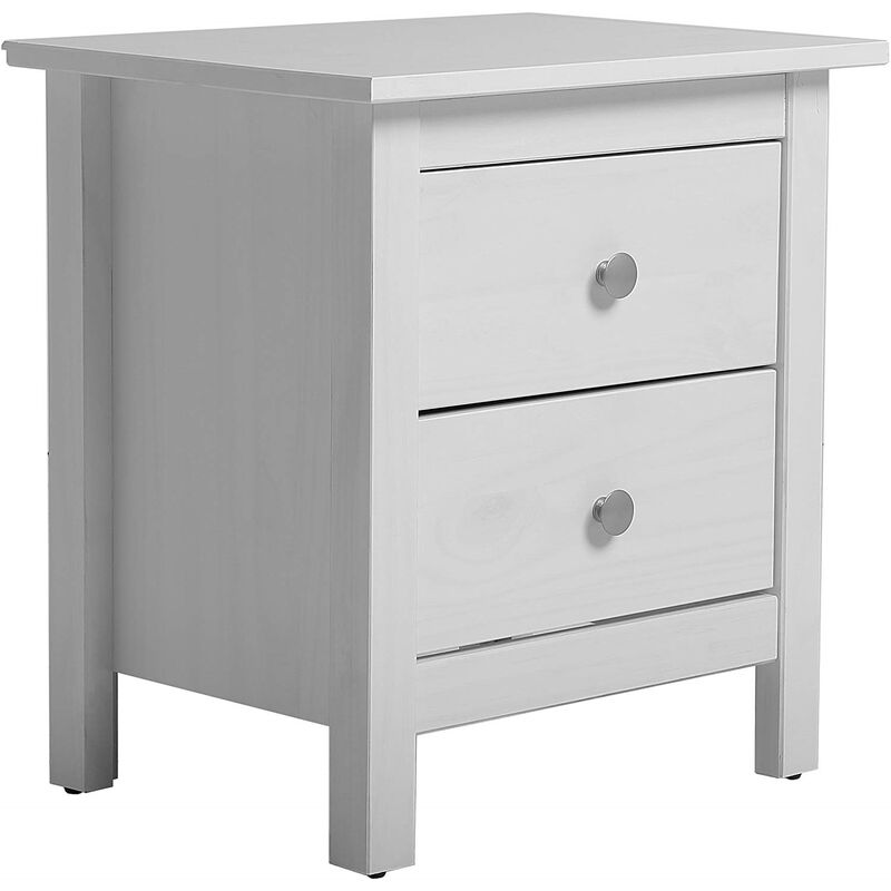 Chevet Betty Blanc 2 tiroirs en pin massif.