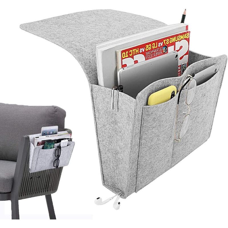 Chevet Canapé Organisateur, Poche de lit de Chevet, Sac de Rangement à Suspendre, pour Téléphone, Télécommande, Magazine, Lunettes, Livre, Pad Avec