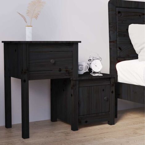 Chevet Commode de nuit - Table d'appoint - Noir 79,5x38x65,5 cm Bois de pin massif Chic-134426