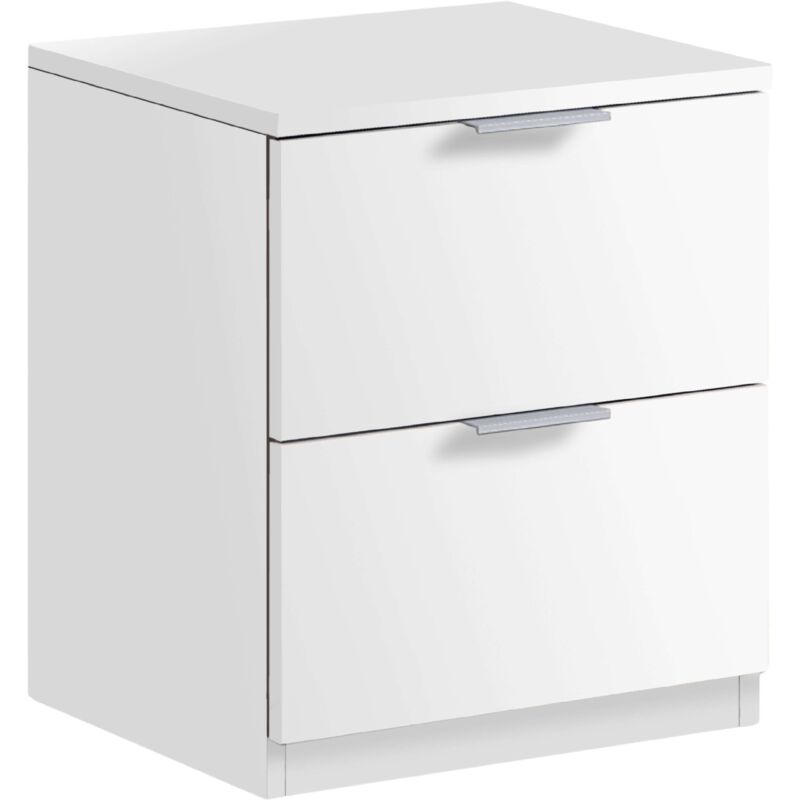 Table de chevet blanche Low Cost 2 tiroirs 38 cm (largeur) x 45 cm (hauteur) x 34 cm (profondeur) - Blanc