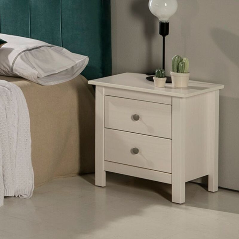 Chevet en bois massif avec 2 tiroirs en blanc - Berna