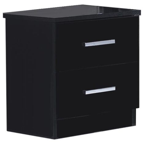 Chevet moderne 2 tiroirs bois noir laqué Mona 50cm