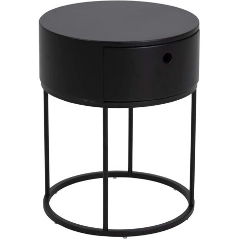 Chevet rond 1 tiroir 40x40x51 cm en bois noir mat