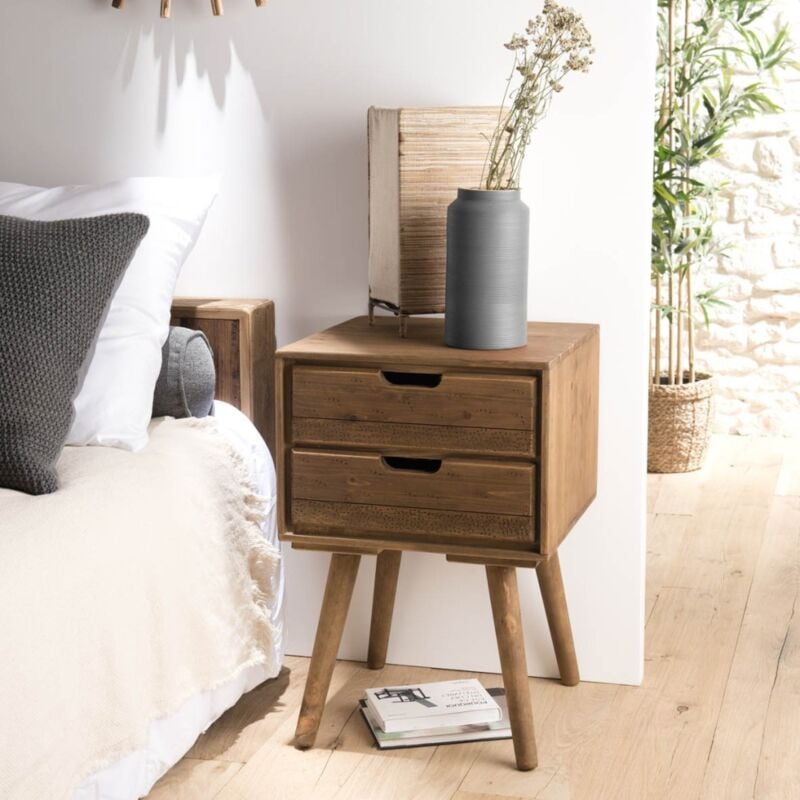 Andrew - Chevet scandi bois marron 2 tiroirs Sapin