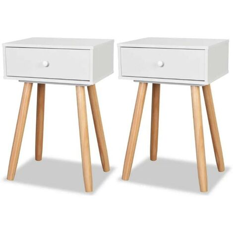 Chevet scandinave bois blanc et pieds pin clair Tonay - Lot de 2