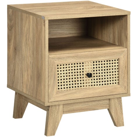 HOMCOM Chevet style bohème - table de nuit design - tiroir, niche - aspect bois manguier rotin