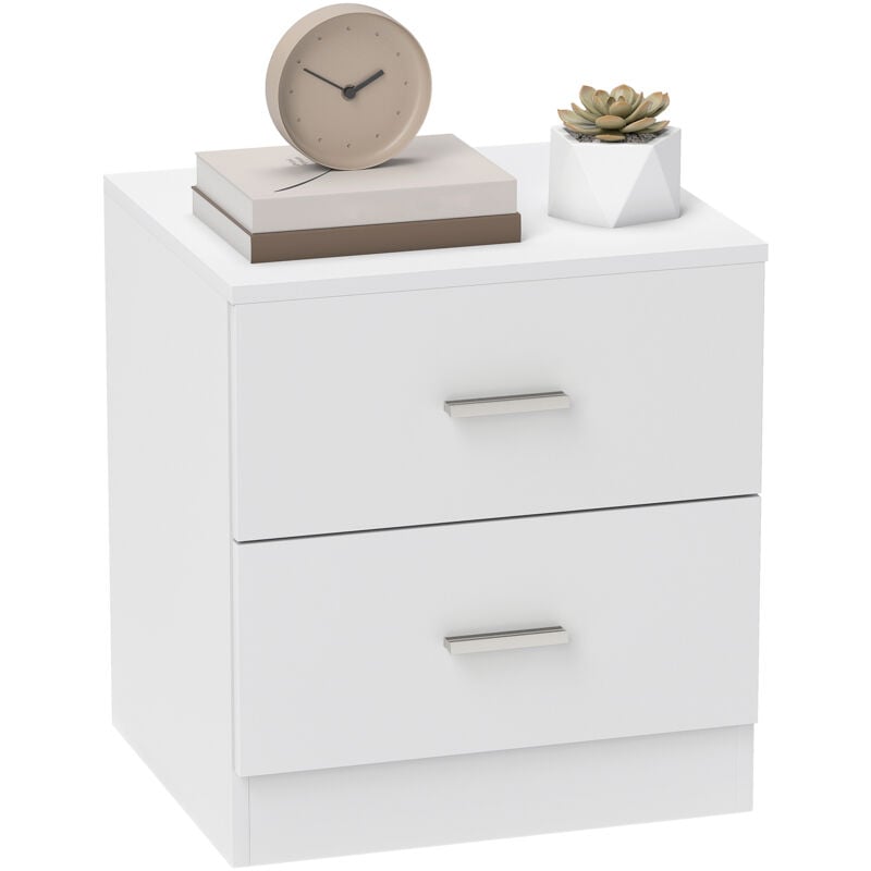 Homcom - Chevet table de nuit style contemporain 2 tiroirs poignées alu blanc