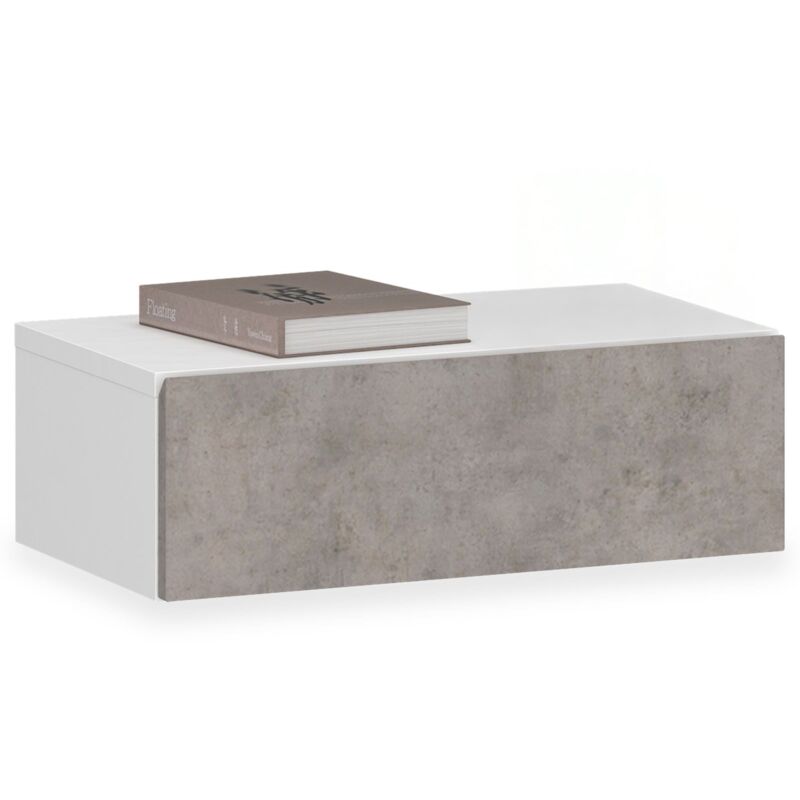 Chevet suspendu oceane, en bois - Blanc et béton