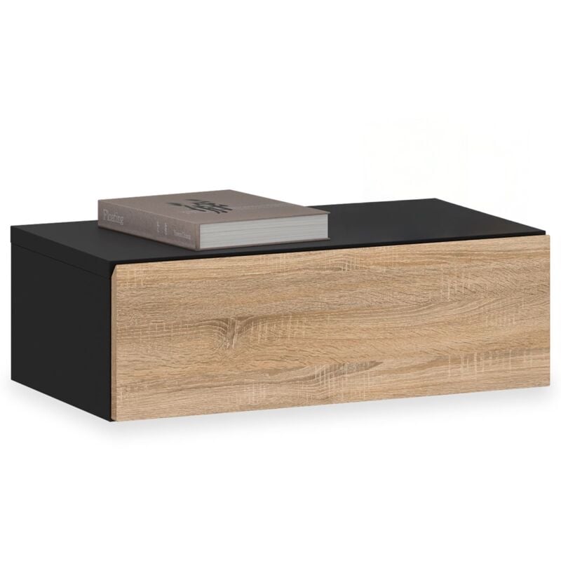 Chevet suspendu oceane, en bois - noir et sonoma