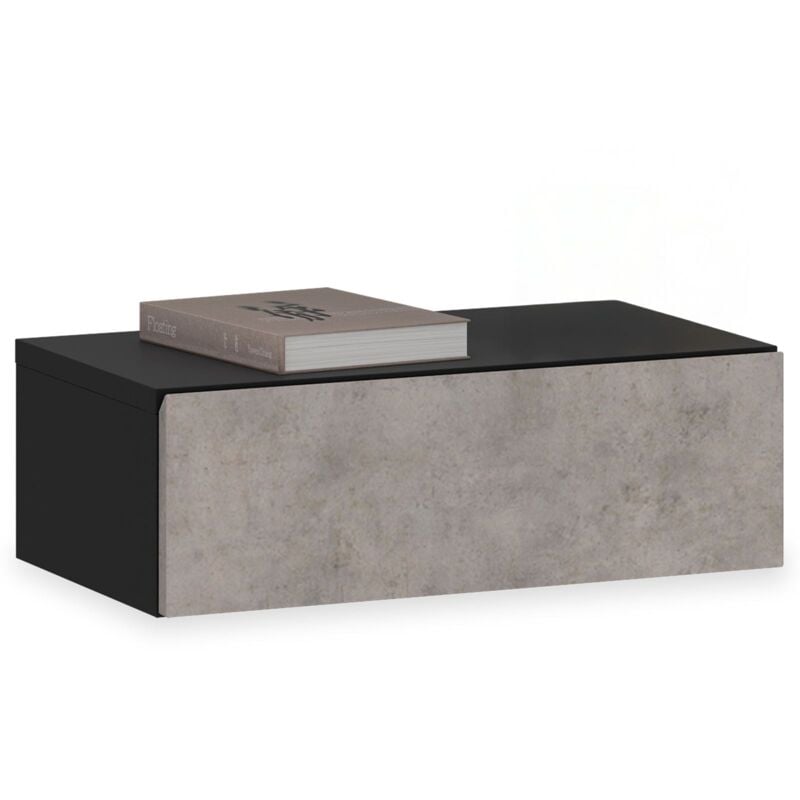 Chevet suspendu oceane, en bois - Noir et béton