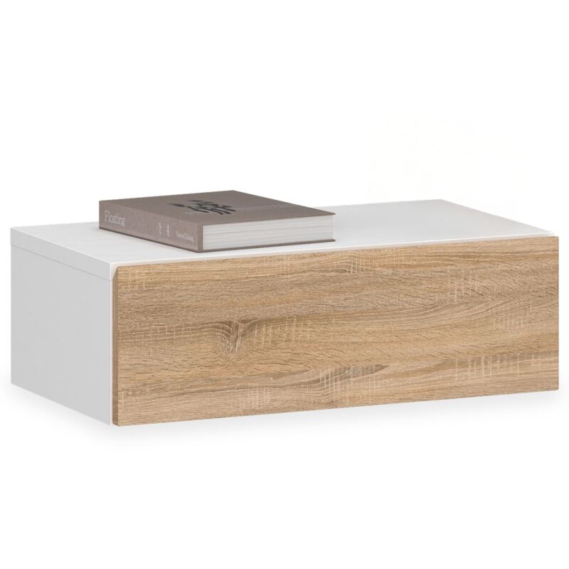 Chevet suspendu oceane, en bois - Blanc et sonoma