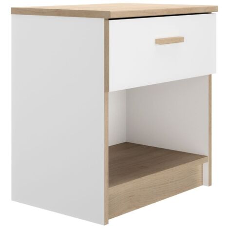 Chevet tulle 1 tiroir niche blanc poignée effet bois chêne blond