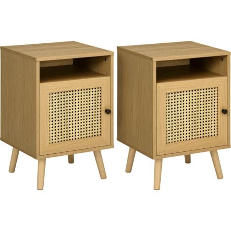 HOMCOM Chevets style bohème - lot de 2 tables de nuit design - placard, niche - aspect bois manguier rotin