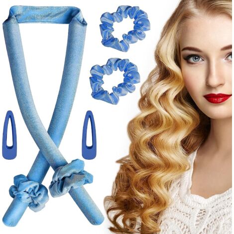 Cheveux Boucle Sans Chaleur(bleu),heatless Hair Curlers Velours Rouleau Cheveux Sans Chaleur Heatless Curling Rod Headband Rouleau  Cheveux Sans