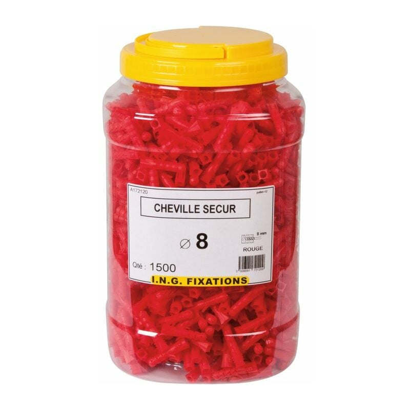 Cheville à expansion rouge - diamètre 8 mm - Secur - Seau de 1500 pièces Ing Fixation