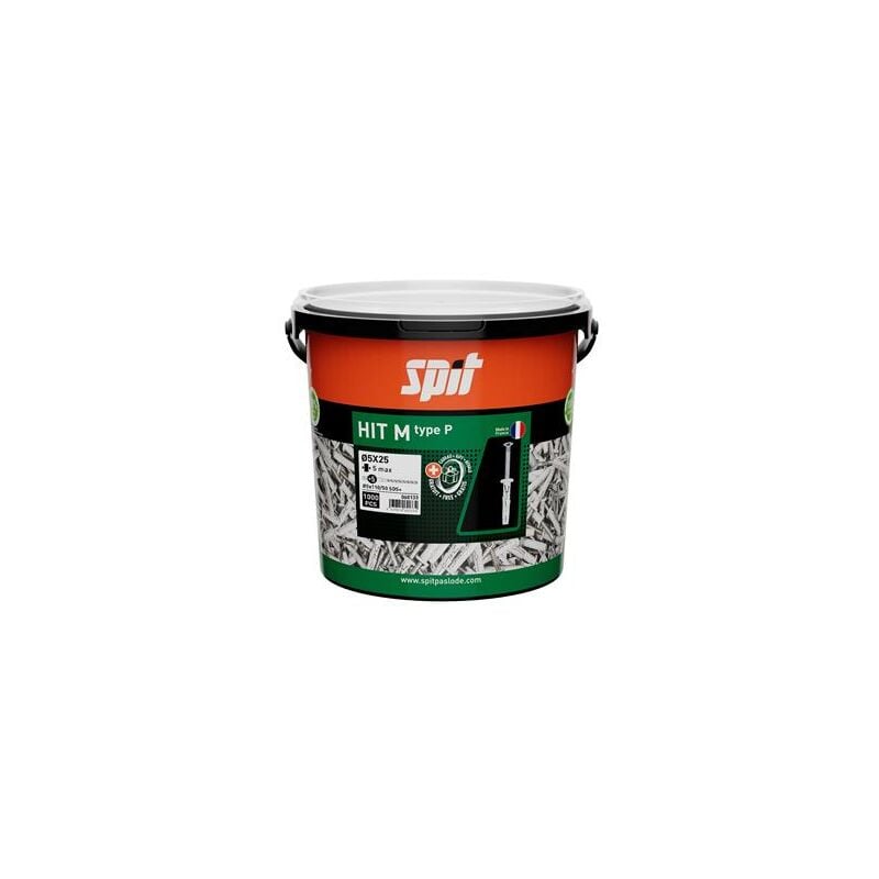 Spit - Cheville à frapper en nylon hit mp - ø 5 x 25 / 5 mm - Seau de 1000 + 5 forets 060126 060133