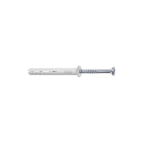 Cheville à frapper nylon NP 6-50 avec collerette plate + vis à tête fraisée zinguée - Boite de 50 - CELO - 9650NP
