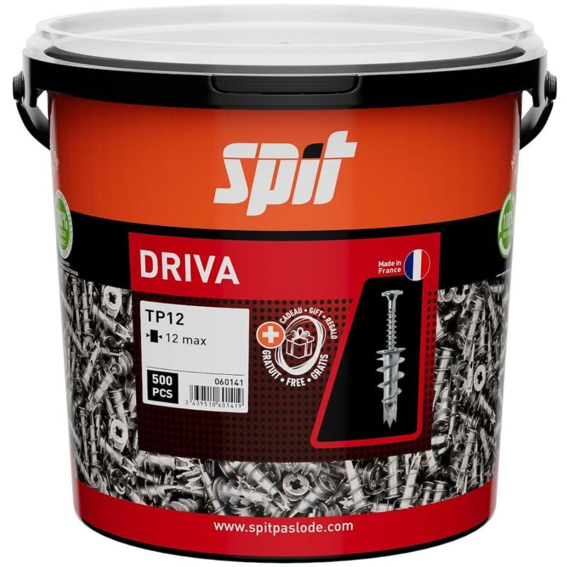 Cheville autoforeuse métallique driva TP12 pour plaque de plâtre - Seau de 500 Spit 060141