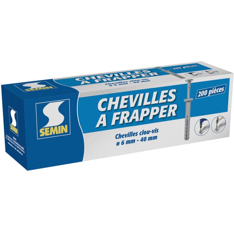 Cheville clous vis à frapper Semin 6 x 40 mm - boite de 200