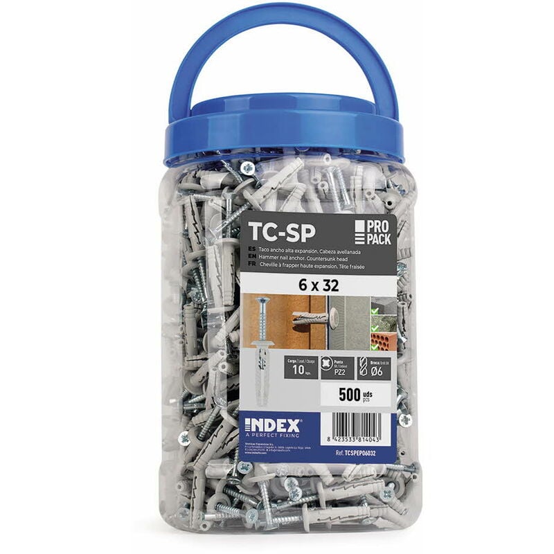 Cheville à frapper expansion haute performance avec tête fraisée 6 x 32 - Seau plastique de 500