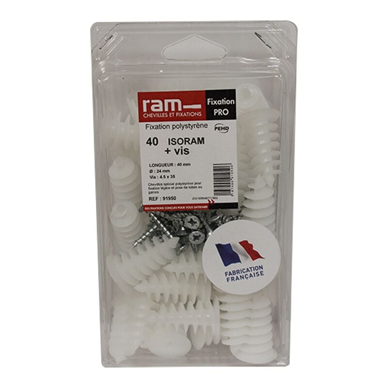 RAM - 40 chevilles Ø24 x 40 mm iso avec 40 vis agglo 4,5 x 35 mm