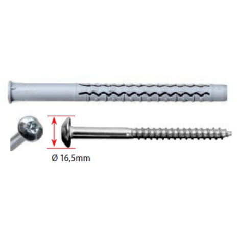 Cheville longue nylon universelle GX-L G&B 10x80 mm + Vis zing anti intrusion tête ronde T40 - boite de 50 - 97089