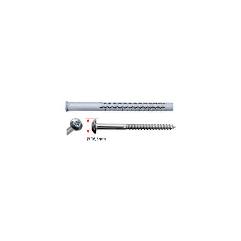 Cheville longue nylon universelle gx-l g&b 10x120 mm + Vis zing anti intrusion tête ronde T40 - boite de 50 - 97091