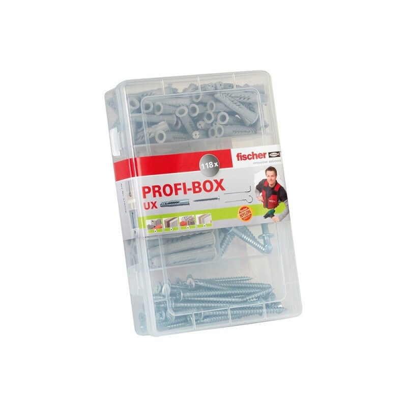 Boîte de 118 chevilles + vis & crochets tous matériaux Fischer 518526 nylon ux - Ø6-8 mm