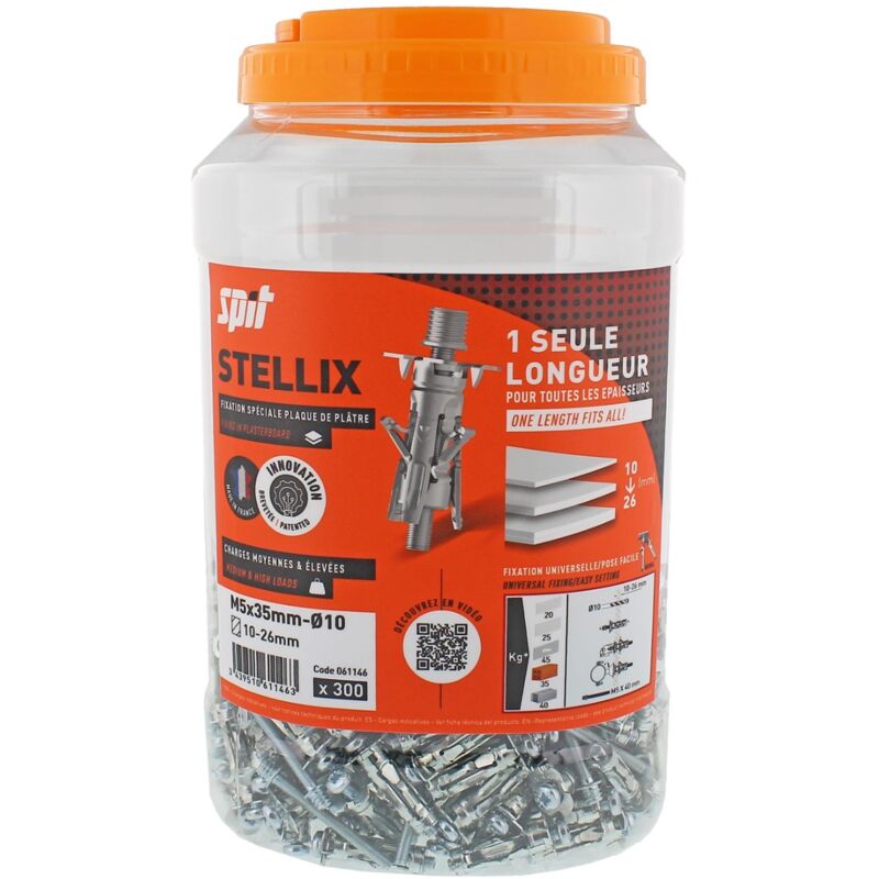 Cheville métallique à vis Stellix - Patte à vis - 5 x 35 / 15 M7 + Vis Seau de 300 Spit 060142