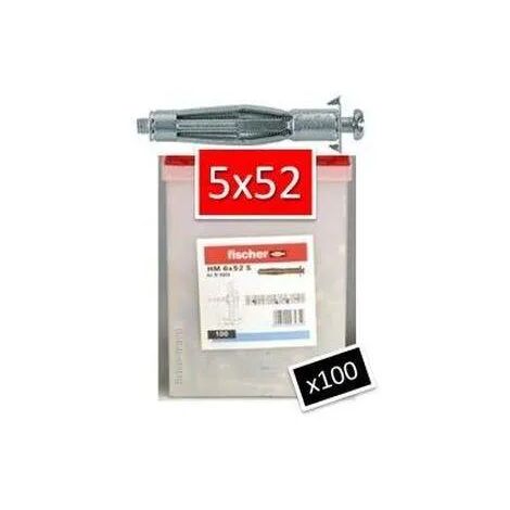 Chevilles métalliques pour corps creux HM 5x52S avec vis pour plaque 7 à 21 mm box de 100 pièces